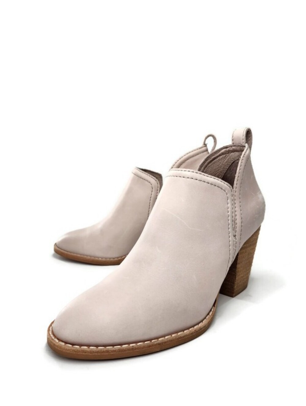 Jeffrey Campbell Rosalee Beige Leather Split-Shaft Pull-On Block Heel Ankle Boot - Picture 2 of 15